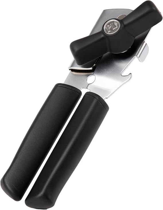 PL8 Can Opener - Stainless Steel Cutting Wheel for smooth edge, Ergonomic Soft-Grip Handles, Built-In Bottle Opener, Durable and Easy to Clean Kitchen Tool