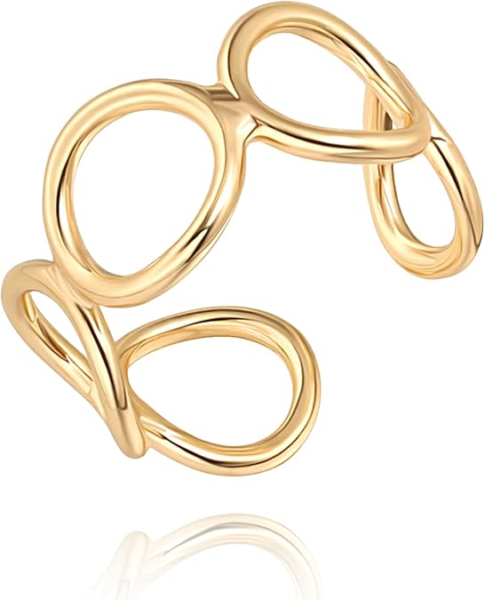 18k Gold Plated Adjustable Circle Ring, Simple Link Chain Knuckle Rings CZ, Fashion Stacking Finger Jewelry