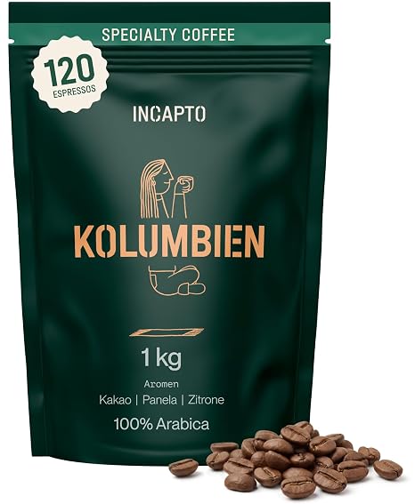 Incapto Specialty Coffee Beans Single Origin Colombia Espresso 100% Arabica Specialty Coffee 84 Points SCA Traditional Roasted Bean Coffee Plantation Huila Cadefihuila 1 kg