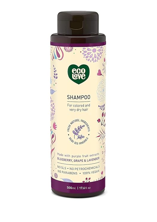 ecoLove Sulfate-Free Lavender Shampoo for Dry & Color-Treated Hair, 17.6 oz | Organic Lavender Extract Vegan Cruelty-Free No Parabens For Damaged Hair