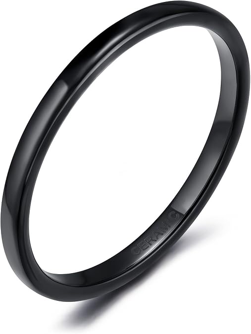 2mm 4mm 6mm Black/White Ceramic Rings for Men Women Comfort Fit Engagement Wedding Band Size 3-13
