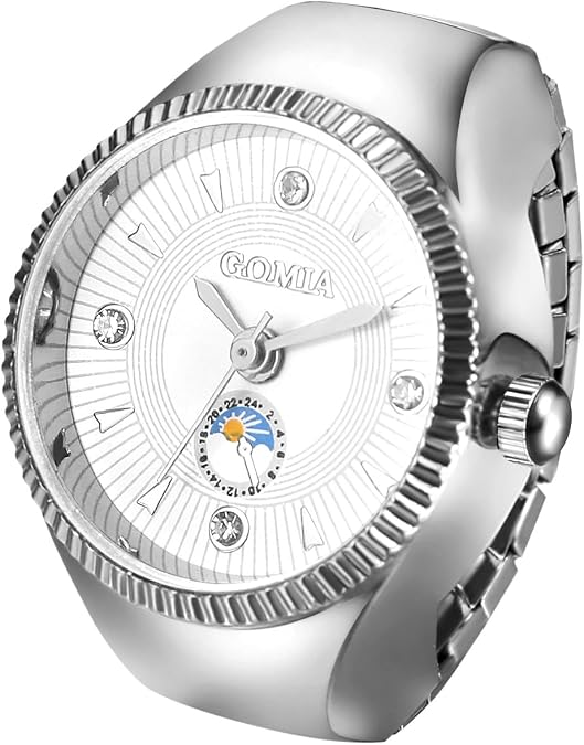 Lancardo Vintage Elastic Finger Watch: Rhinestone Quartz Bling Gold Silver Tone Ring Watch for Women Men Valentines Day