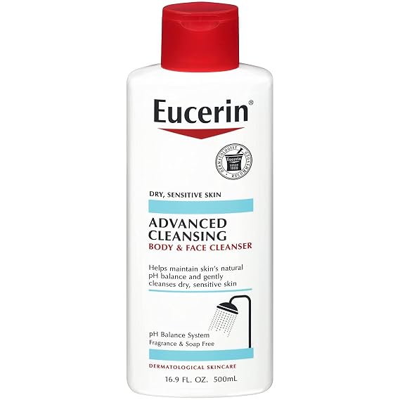 Eucerin Advanced Cleansing Body & Face Cleanser 16.9 Ounce (Pack of 3)