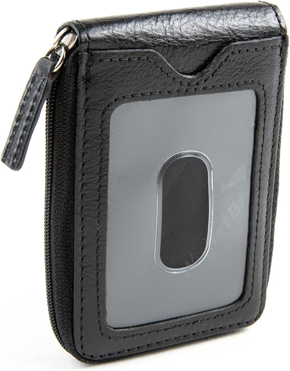 Men's Wallet RFID Zipper Front Pocket Outer ID Black