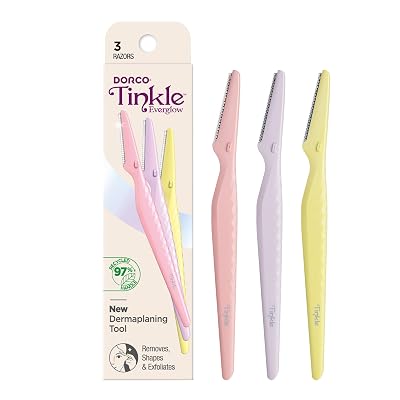 Tinkle Everglow Dermaplane Razor 3 ct, Eyebrow Razor & Face Razors for Women, Peach Fuzz Remover, Dermaplaning Tool, Stainless Steel Blades, Stocking Stuffers