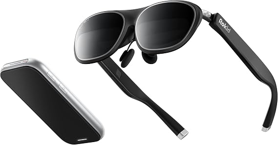 Rokid AR Spatial Video Glasses with 3-Screen Display, Max2 Black AR Glasses & Station2 Spatial Computer with 360" Micro-OLED, 120Hz OLED, 600 Nits, Multi-Tasking for Gaming