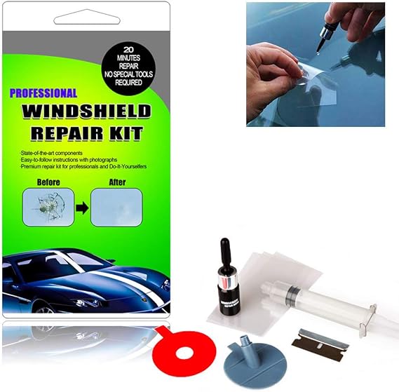 Windshield Repair Kit Cracked Glass Repair Kit to Fix Auto Glass Windshield Crack Chip Scratch