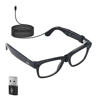 HiBloks USB-C Charging Cable 3.9ft Charge While Wearing Glasses, Smart Glasses Accessories for Ray-Ban Meta Wayfarer/Skyler/Headliner & Oakley Meta HSTN for Laptop/Power Bank/Phone with USB Adapter