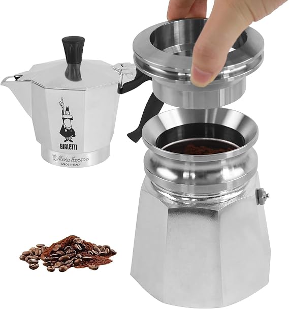 4-6-Cup Moka Pot Tamper, 304 SS Dosing Funnel & Distributor, Silver