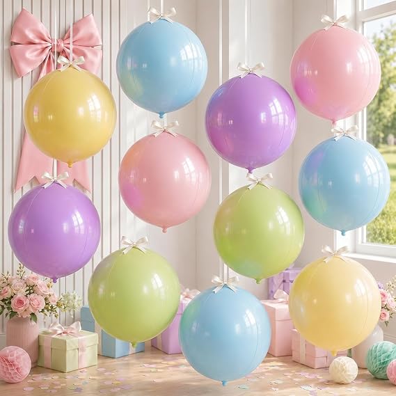 10 Pcs Pastel Round Foil Balloons Multicolor Colorful 4D Ball Balloon Pastel Color 22 In Mylar Balloon for Girl Rainbow Birthday Wildflower Floral Baby Shower Anniversary Disco Party Decoration