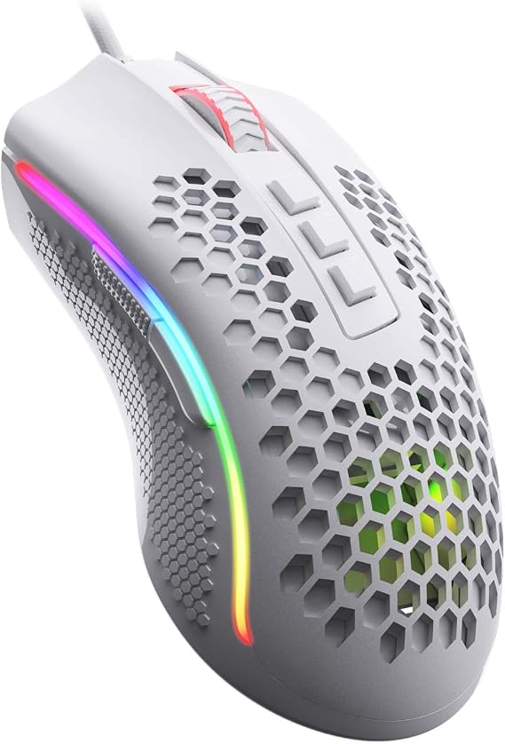 Redragon M808 Storm Ultralight Wired Gaming Mouse, 85g Lightweight Honeycomb Shell - Adjustable DPI Up to 12,400 - Optical Sensor - 7 Programmable Buttons - for PC Gamers - White