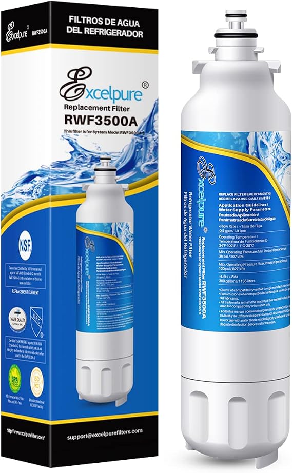 EXCELPURE ADQ73613401 46-9490 Water Filter Replacement for LG LT800P,1 PACK | Replacement for LG LT800P, ADQ73613402, ADQ736134, ADQ73613408, Kenmore9490,LMXS30776s, LSXS26326S, LSXS26366S, LMXC23746S