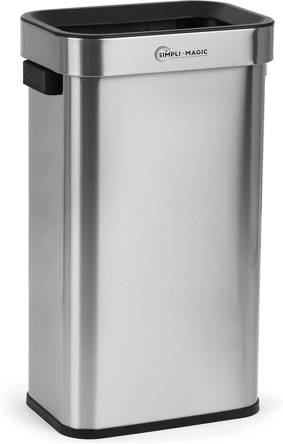 Simpli-Magic 18.5 Gallon (70L) Open Top Trash Can Rectangular Commercial Trash Can Smudge-Resistant, Easy to Clean, Non-Skid Base, Brushed Stainless Steel