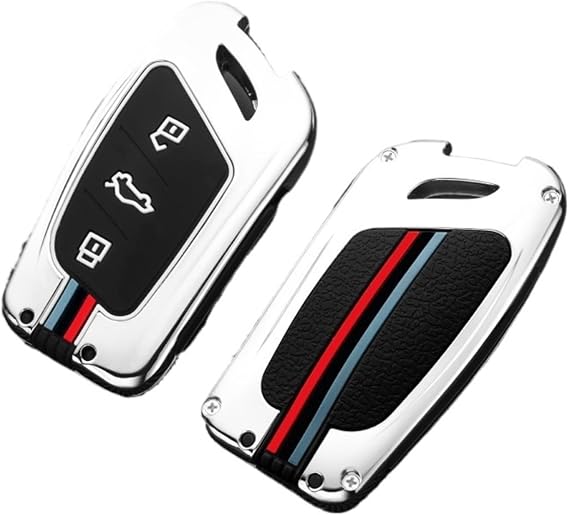 Car Key Case Cover Compatible for MG SAIC ZS EV MG6 MG4 EZS HS EHS 2019 2020 2024 Roewe RX5 I6 I5 RX3 RX8 ERX5 MG5 Protective Shell Fob(Silver Shell)