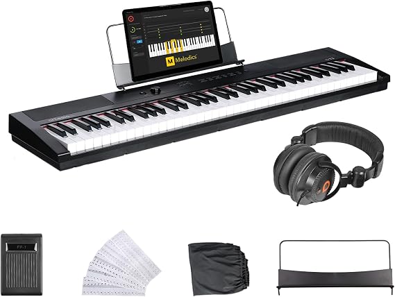 Artesia Portable 73 Key Weighted Keyboard With Full-Sized Velocity Sensitive Keys, Digital Piano Beginner Set Include AMH-10 Headphones, Dust Cover, Keyboard Stickers and Free Melodics Piano Lessons