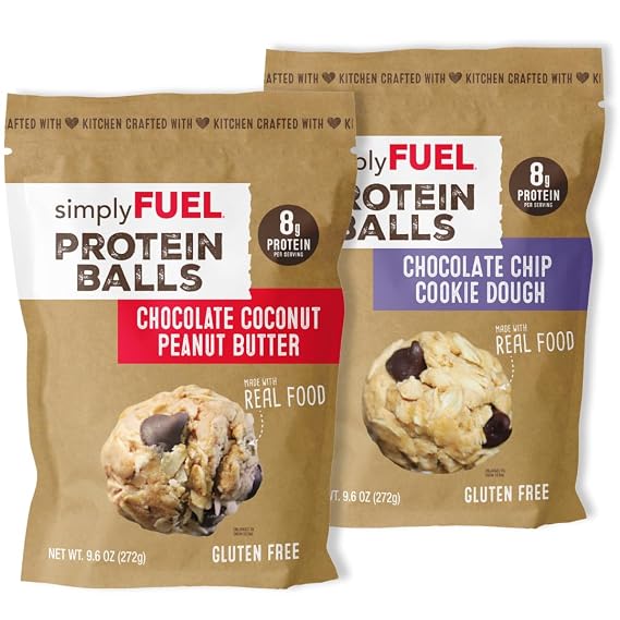 simplyFUEL Whole-Food Protein Balls Variety Pack (Best Sellers) - 8 g High-Protein, Gluten-Free, Healthy Snack for Adults & Kids (9.6 oz - Pack of 2)
