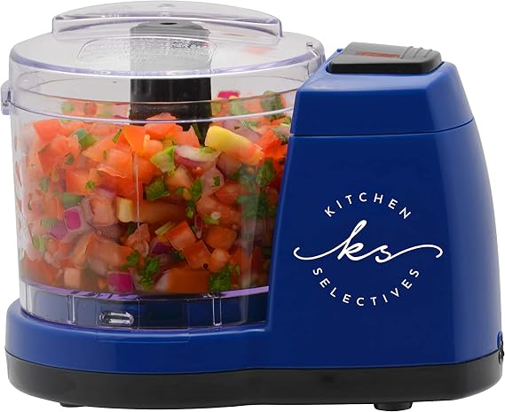 Kitchen Selectives Mini Chopper by Select Brands - Mini Electric Food Chopper for Kitchen Appliances - Features Dishwasher-Safe Parts - Chops, Minces & Dices - 1 1/2 Cups, Cobalt Blue
