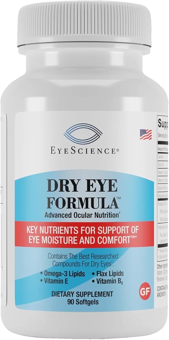 EyeScience Dry Eye Formula Omega-3 Dry Eye Supplement, 900mg | Eye Vitamins for Dry Eyes, Supports Eye Hydration, Tear Function & Daily Eye Comfort, EPA DHA Softgels for Adults