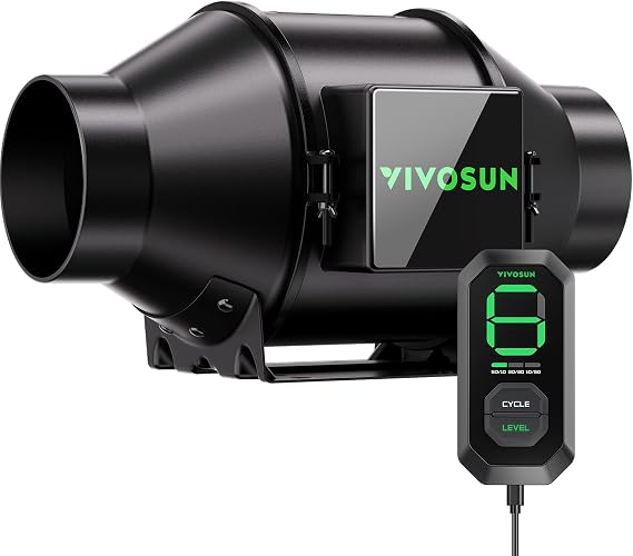 VIVOSUN G4 4" Inline Fan &Cycle Mode Speed Controller, 195 CFM Aerozesh Fan