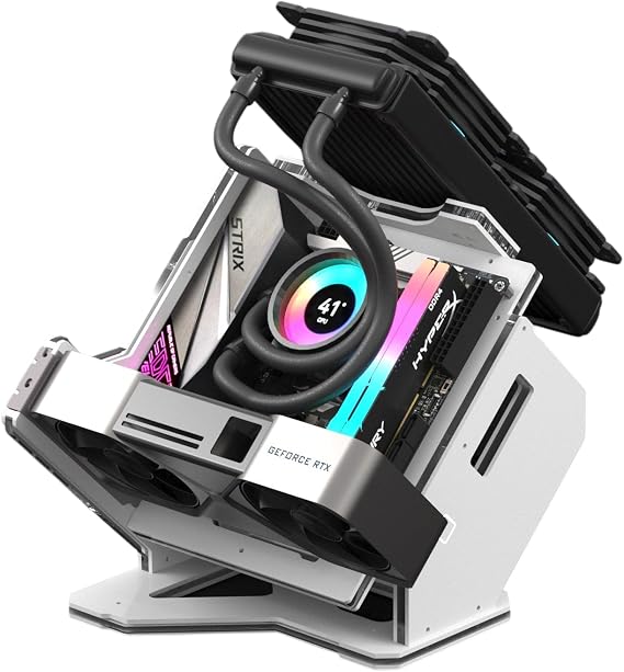 GEEEK Rhino S Mini-ITX Open-Air Frame Case Supports ATX/SFX/SFX-L PSU & 120360mm AIO Liquid Cooling (White)