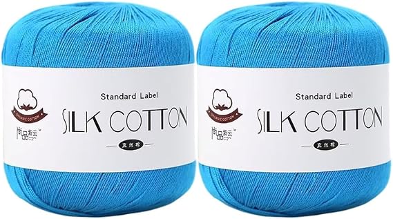 Silk Cotton Yarn - 2 Balls (50g Each) Size 6 Lace Crochet & Knitting Thread, Medium Weight for Shawls, Sweaters & DIY (Type 15)