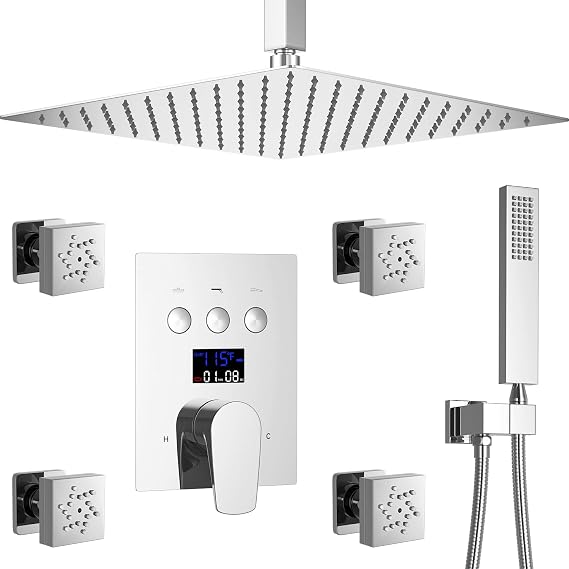 Chrome 12 Inch Shower Faucet Set,3-Function Shower System