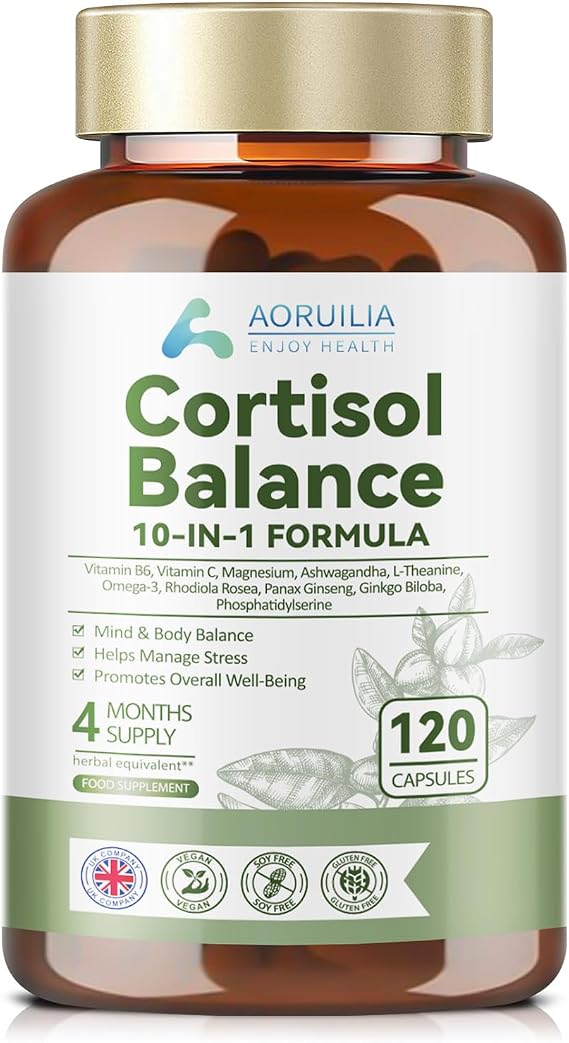Cortisol Reducing Supplements, 10 in 1 Cortisol Detox & Blocker with 4000mg High Strength Ashwagandha, Magnesium Blend, L-Theanine, Omega-3 Fatty Acids for Mind & Body Balance, 120 Capsules
