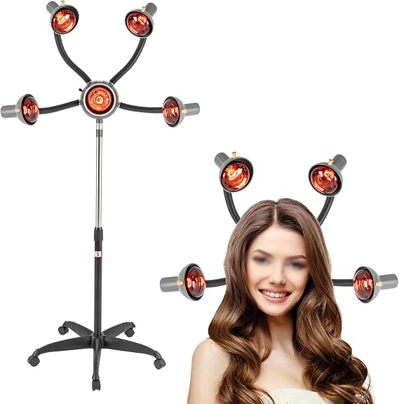 5-Head Salon Hair Steamer,750 W Standing Hair Dryer with Universal Wheels,Perm Processor Stand Hair Dyeing for Hair Care,Dyeing,Oil Treatment (Black 1)