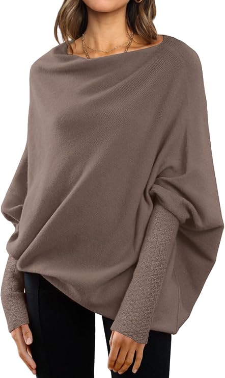 LILLUSORY Womens Batwing Oversized Sweaters Asymmetrical Dressy Casual Tops | Cowl Neck, Dolman Sleeve, Boat Neck, Off Shoulder, Cozy Fall Fashion, Cute Warm Wrap Winter Date Outfit, 2026 Chunky Pullover