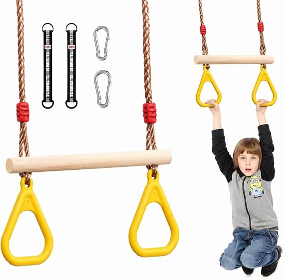 Kids Trapeze bar,Trapeze Swing with Gymnastics Rings for Indoor and Outdoor