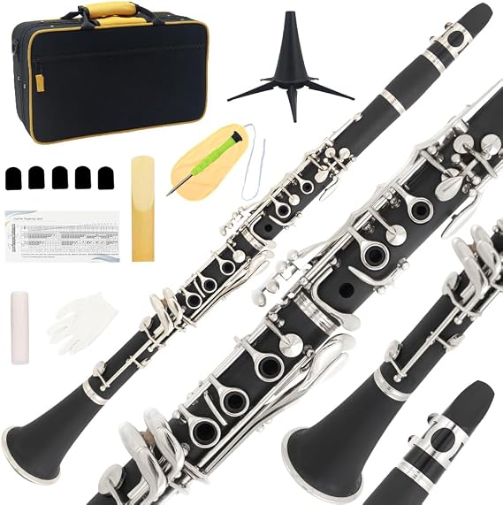 Bb Clarinet - Band Clarinet for Beginner, with, Mouthpiece, Hard Case Bag and Cleaning Kit(Black)