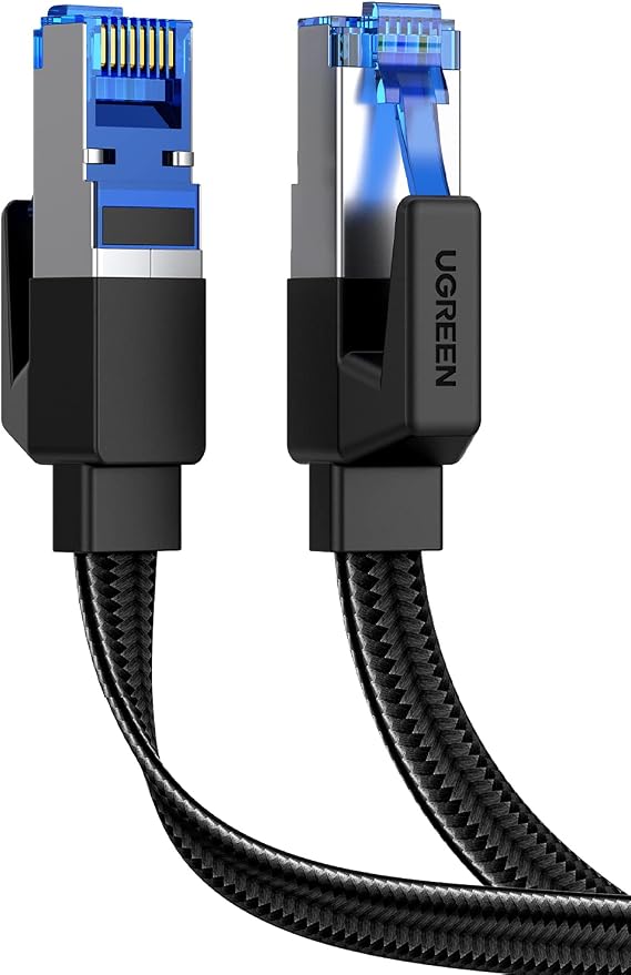 UGREEN Cat 8 Ethernet Cable 1M, Flat 40Gbps Braided RJ45 LAN | Flat Braided Pure Copper Design. Ideal for Gaming PS5 Xbox, 4K Streaming, Home/Office. Fits PC, Router, Modem, TV