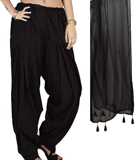 Black Indian Womens Cotton Salwar with Semi-Chiffon Dupatta Ethnic -Kameez Kurti Tun