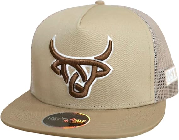 LOST CALF Mens Highland Flat Bill Adjustable Snapback Cap Hat, Tan