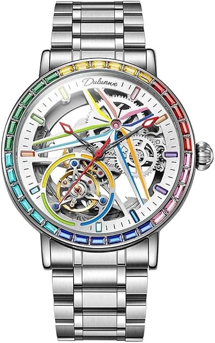 Men's Automatic Mechanical Watch Sports Style Double-Sided Hollow Design Luminous Pointer Stainless Steel Strap