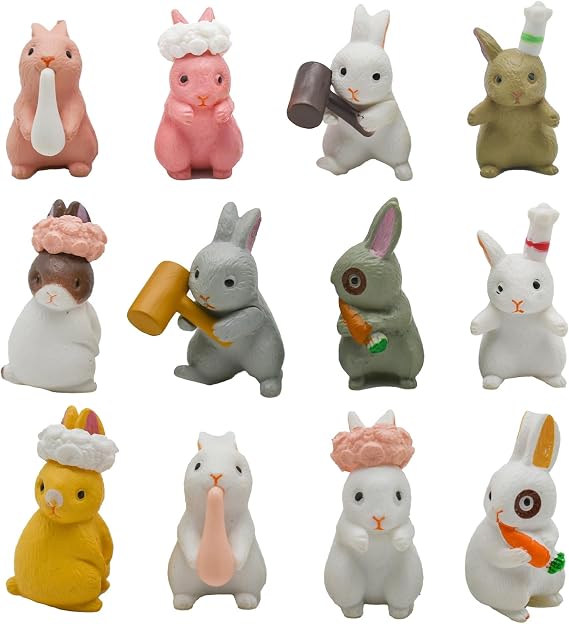 12pcs Animal Figure Rabbit Figurine Ornaments Micro Landscape Wreath Rabbit Small Statue Resin Garden Decoration Decorative Sculpture Statue Miniature Ornament Funny Craft Gift DIY Desktop Entryway Room Office Fairy Garden Garden Dollhouse Accessories Props Miscellaneous Gift Souvenir 2-4cm