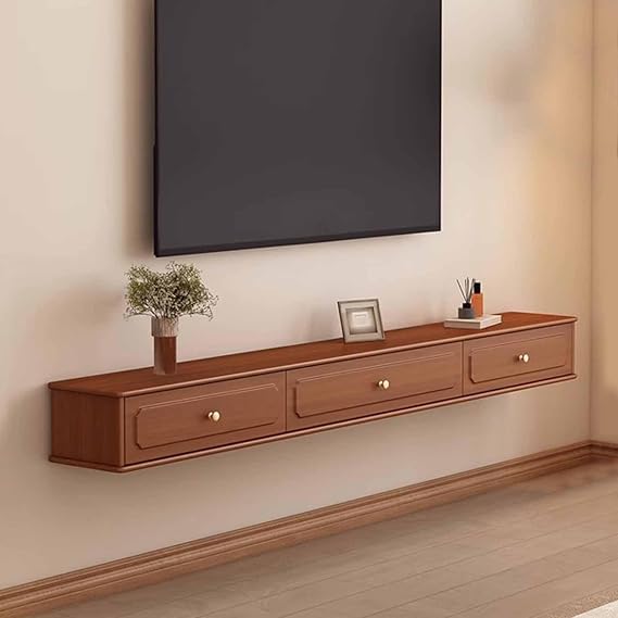 Solid Wood Wall-Mounted TV Stand Floating TV Cabinet Multimedia Console with Drawers Wall Storage Cabinet,Ideal for Home