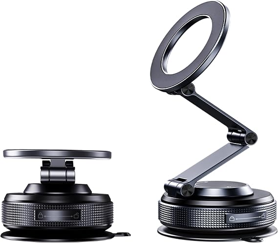 Vacuum Magnetic Phone Holder, 360 Rotation Adjustable Magnetic Car Cellphone Stand, Foldable Portable Suction Cup Mobile Phone Mount for Car/Gym/Mirror/Shower