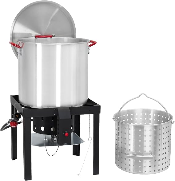 GarveeLife Outdoor Fryer - 60 Qt Seafood Boil Pot with Basket & Burner, Fish Fryer Steamer Set, Aluminum Propane Boiler with 10 PSI Regulator, Crab Crawfish Boiler, Auto Ignition System