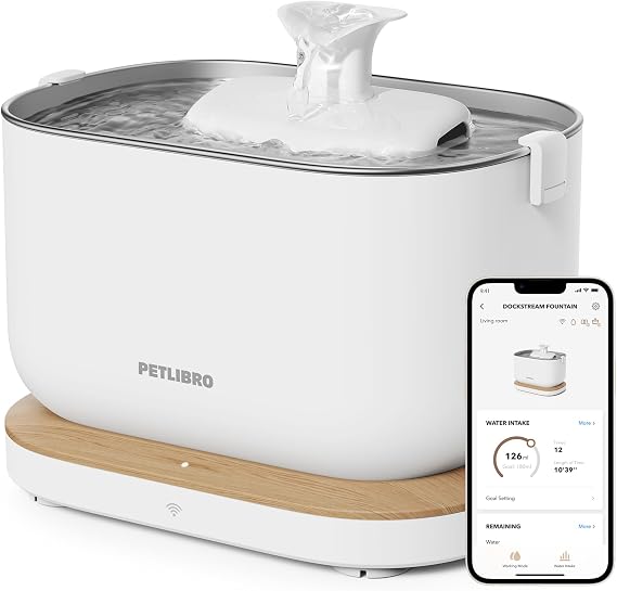PETLIBRO Dockstream Cat Water Fountain, App Water Tracking, 2.5L White | 2.4GHz WiFi, Drinking Time Logs, Stainless Steel Tray, Plug-In Power, App Monitoring, Low Water Alerts, Quiet Pump