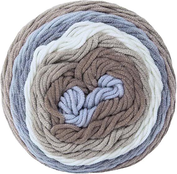 Blue Gray Soft Acrylic Yarn Knitting Wool Rainbow Color Hand-Woven Cotton Yarn Multicolor Yarn Gradient Cake Thread Soft Chunky Yarn for Scarf Hat Sweater 100g