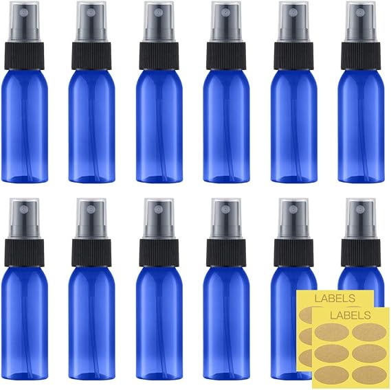 Toureal 30ML Fine Mist Spray Bottle 12pcs Empty Travel Small Mister Refillable Dispenser, Spritzer Container for Cosmetics Blue