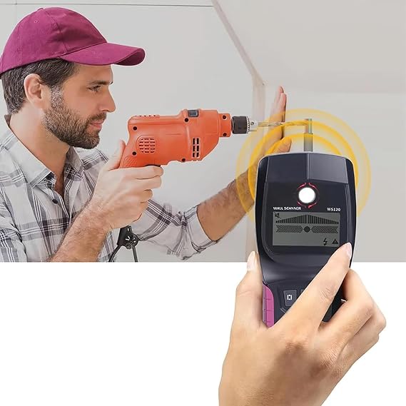 Wall Detector, Multifunctional Wall Scanner with Digital LCD Display and Audio Alerts, 110mm Depth Detection, Center Hole Mark, for Metal, Cable, Wood
