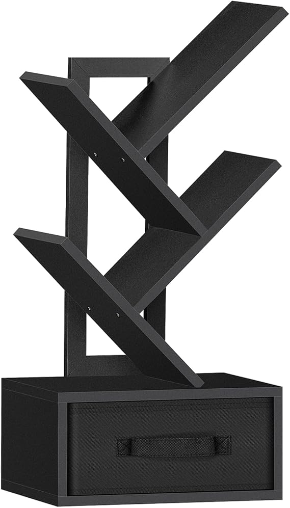 SHEEPAM 4-Tier Tree Bookshelf Small Bookcase with Drawer