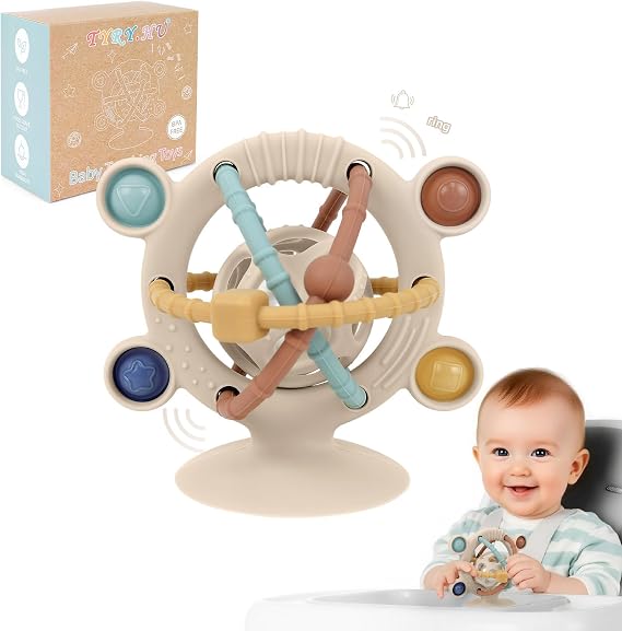 TYRY.HU Baby Einstein Silicone Rattle with Suction for High Chair Toys, 6 Months Baby Toys, Infant Teething Toy, Baby Travel Highchair Toy, Suction Toys, Sensory Toy for 6 Months