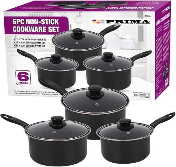 Non Stick Cookware Sets - Multi Purpose, Kitchen Cooking Pans | Kitchenware, Strong & Durable Carbon Steel with Cool Bakelite Handles, Milk Pan Saucepan (6pc Non Stick Milk Pan Cookware Set)