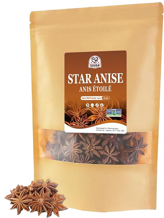 52USA Star Anise Whole 4oz, Non-GMO Verified Dried Chinese Star Anise Pods, Premium Spice for Asian Cooking, Baking & Herbal Tea