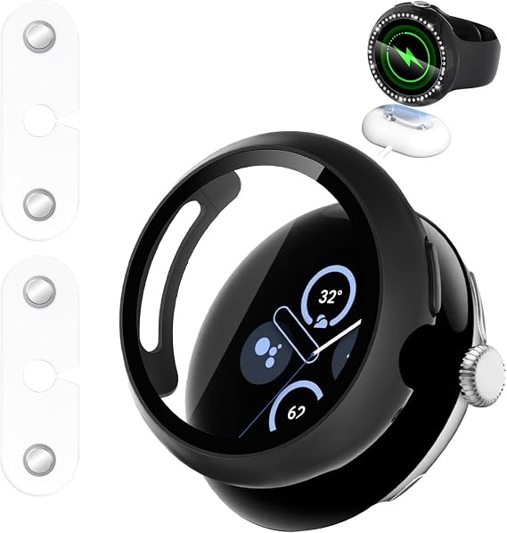 Google Pixel Watch 4 45mm Case + Charging Auxiliary Adapter 2 Pieces YCJDP New Style Charging Google Pixel Watch 4 Integrated Cover Charging Adapter Charging Auxiliary Terminal Extension Tool Black