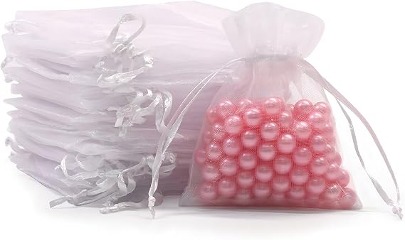 SumDirect 100PCS 3x4 Inches Organza Gift Bags with Drawstring-White