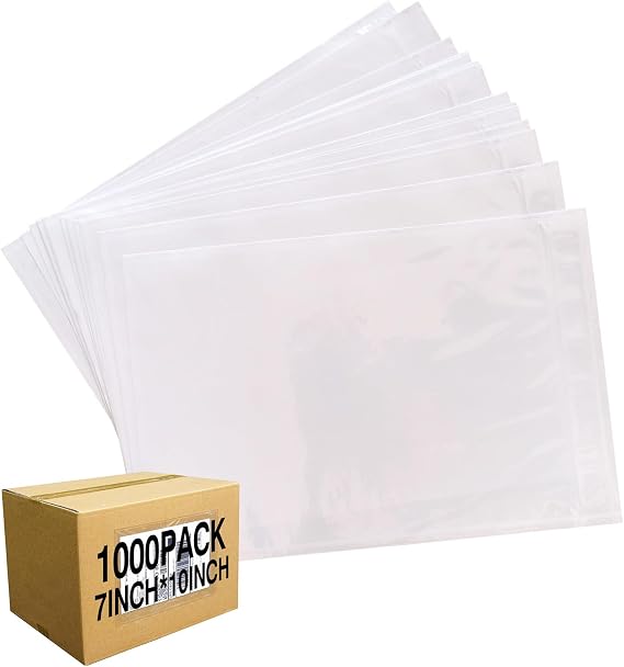 1000 Pcs 7'' x 10'' Clear Packing List Envelopes Adhesive Shipping Label Pouch, Shipping Document envelopes, Clear Face